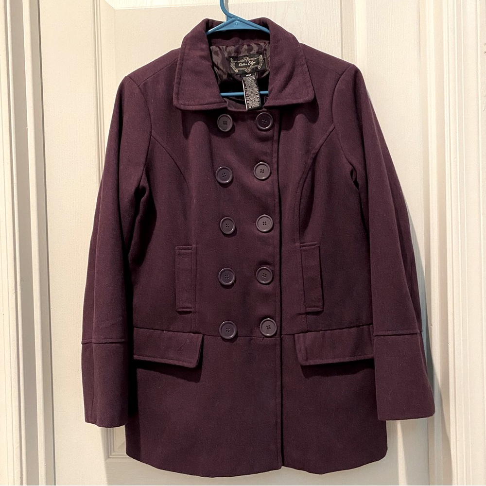 Outer Edge Deep Purple Pea Coat Double Breasted Style